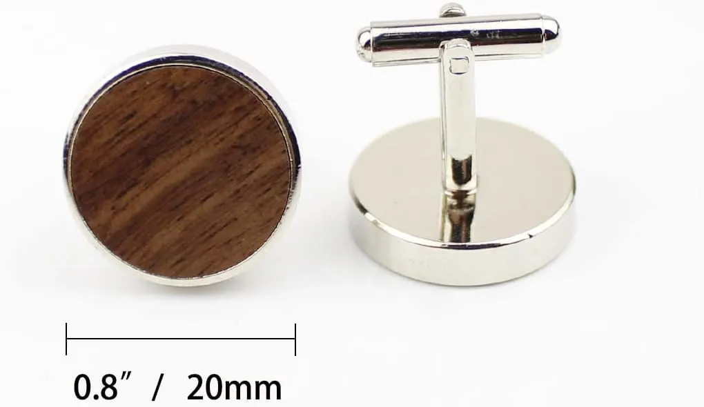 Rustic Black Walnut Wooden Round Cufflinks Tie Clips With Organizer Box for Men