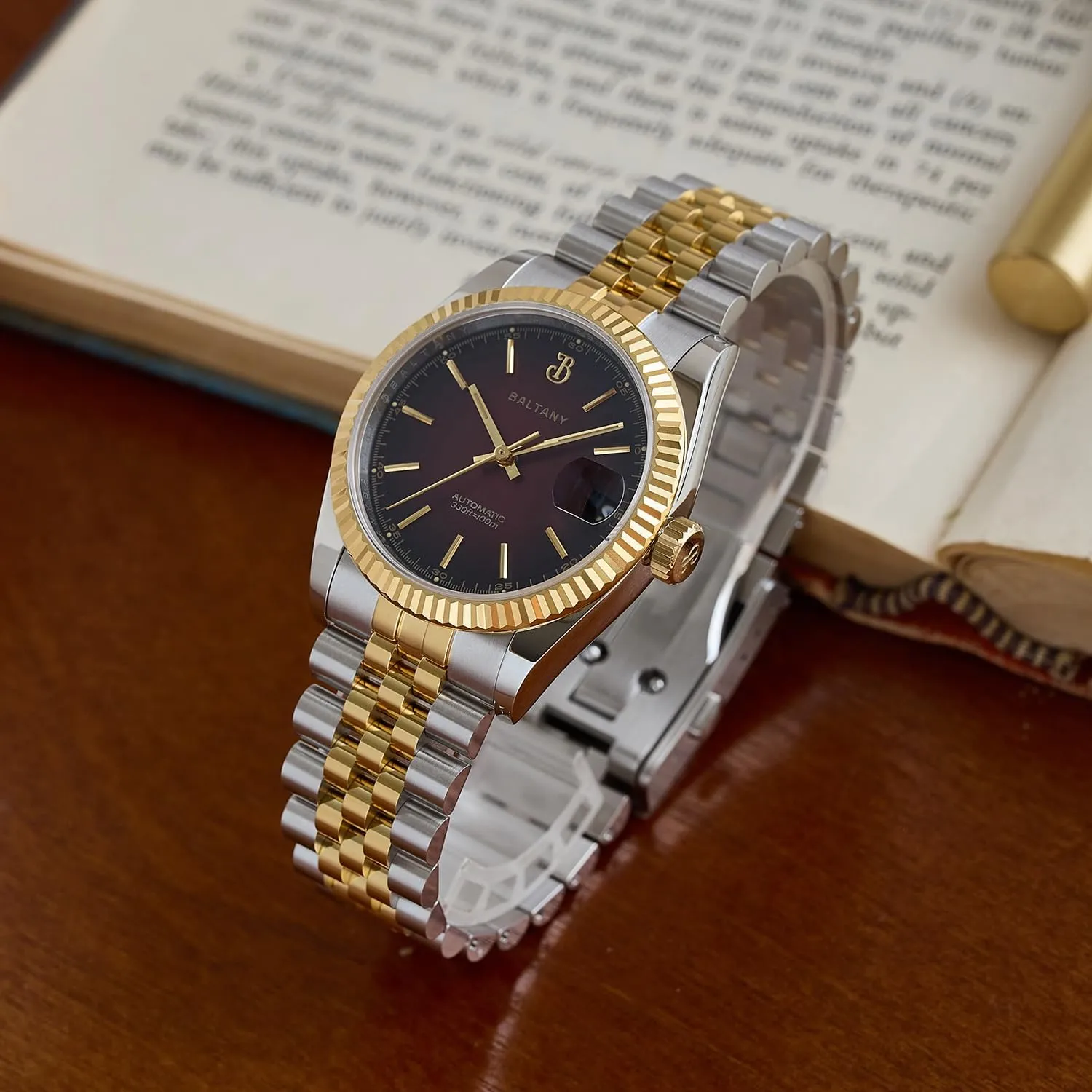S4084 DJ Dress Watch for Men NH35 Movement Retro 36MM Automatic Wristwatch with Fluted Bezel