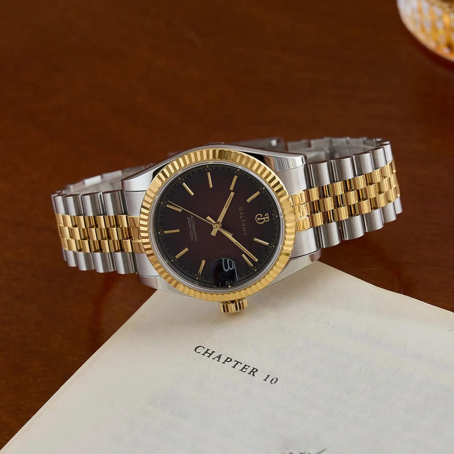 S4084 DJ Dress Watch for Men NH35 Movement Retro 36MM Automatic Wristwatch with Fluted Bezel