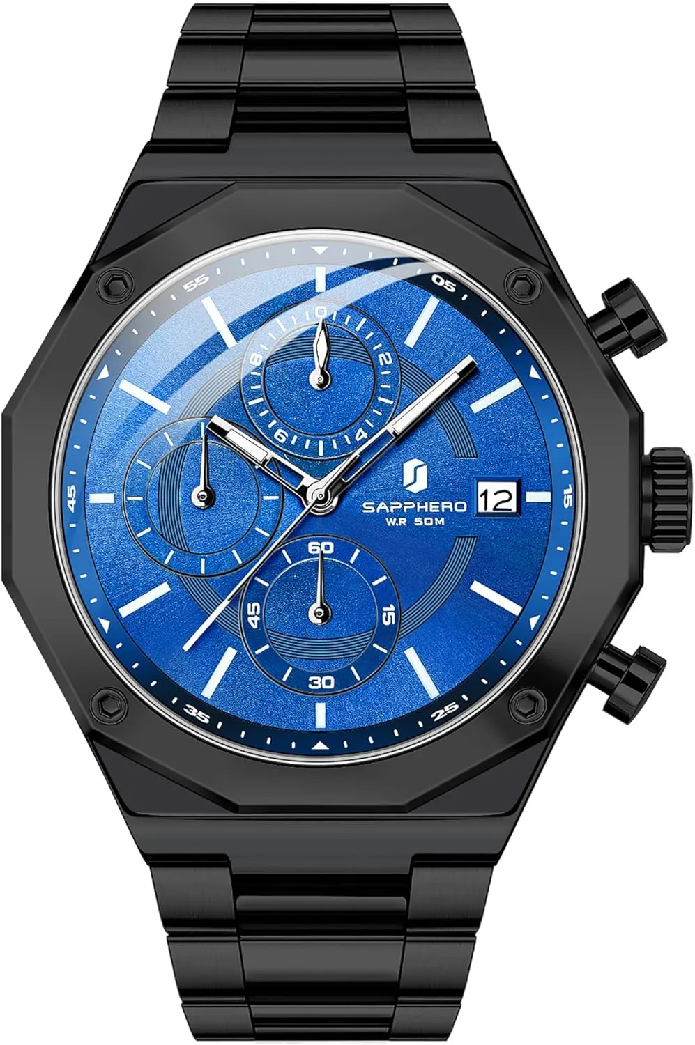 SAPPHERO Men's Wrist Watches Octagonal Stainless Steel Quartz Watch for Men 50M Waterproof Analog Movement with Date Elegant Mens Gift