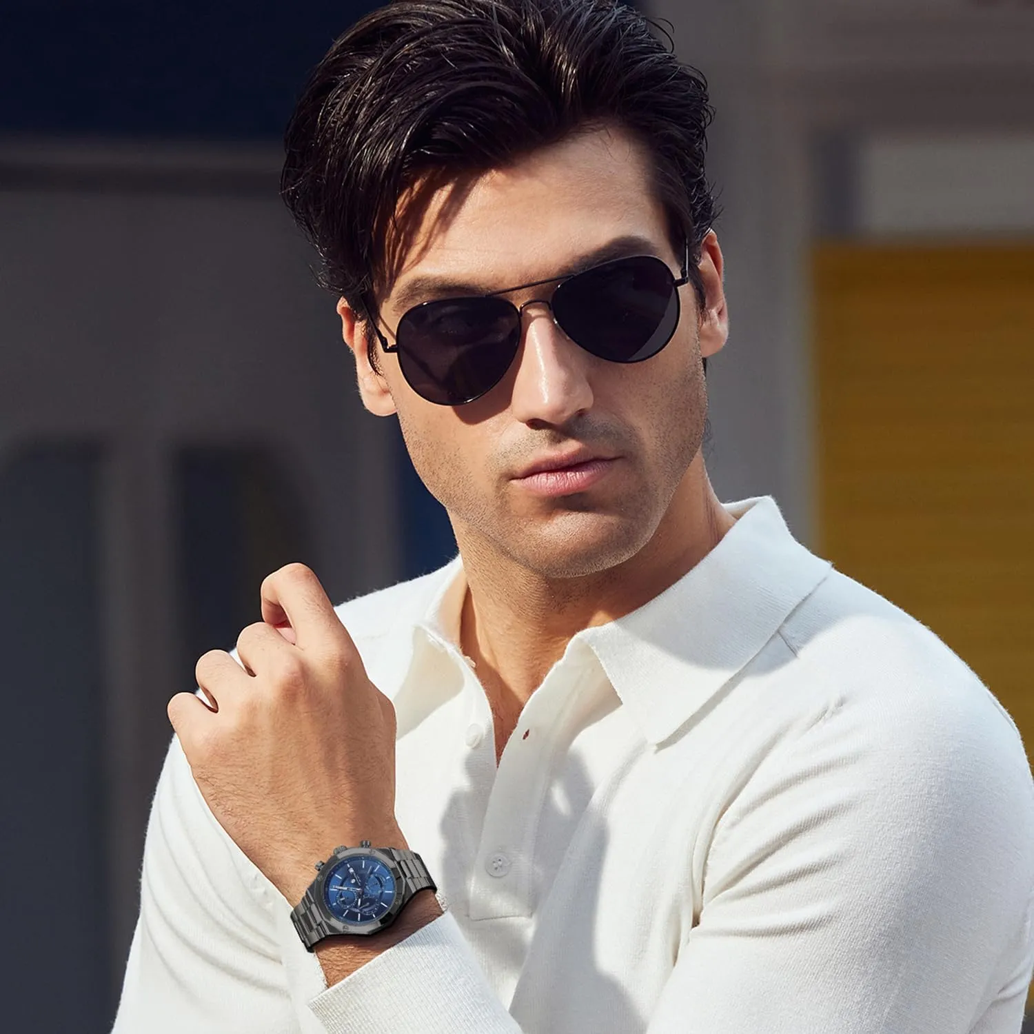 SAPPHERO Men's Wrist Watches Octagonal Stainless Steel Quartz Watch for Men 50M Waterproof Analog Movement with Date Elegant Mens Gift