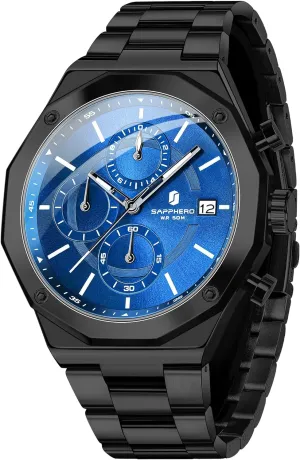 SAPPHERO Men's Wrist Watches Octagonal Stainless Steel Quartz Watch for Men 50M Waterproof Analog Movement with Date Elegant Mens Gift