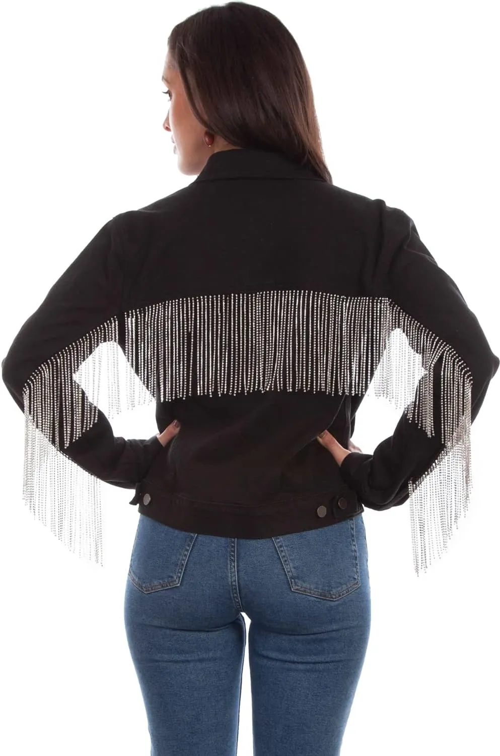 Scully Black With Rhinestone Fringe Womens Jean Jacket HC792