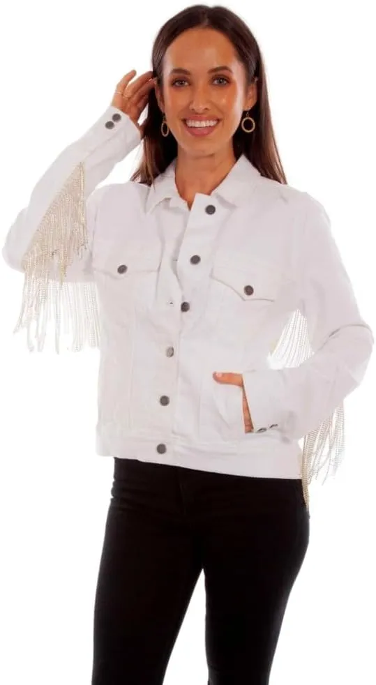 Scully Black With Rhinestone Fringe Womens Jean Jacket HC792