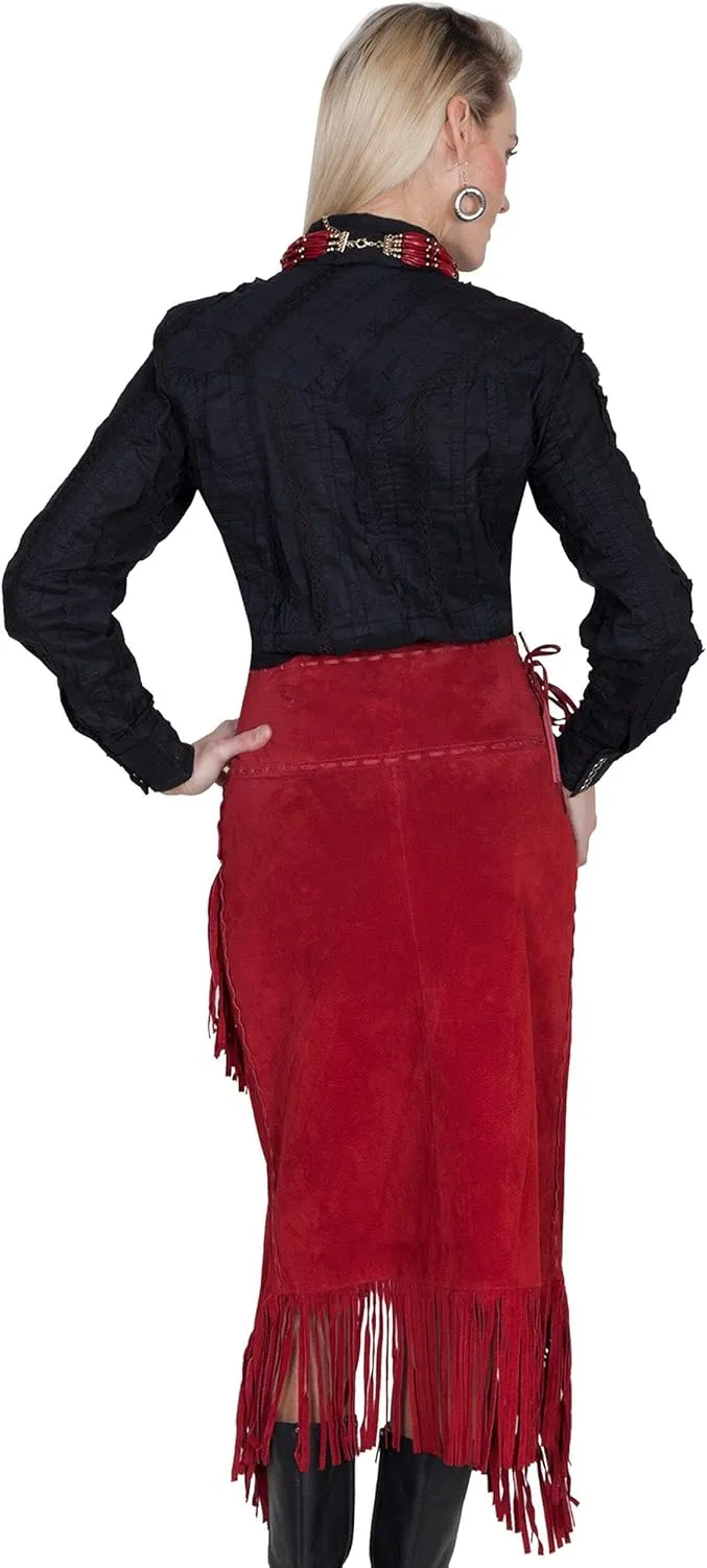 Scully Women's Asymmetrical Fringe Suede Leather Skirt - L659-19
