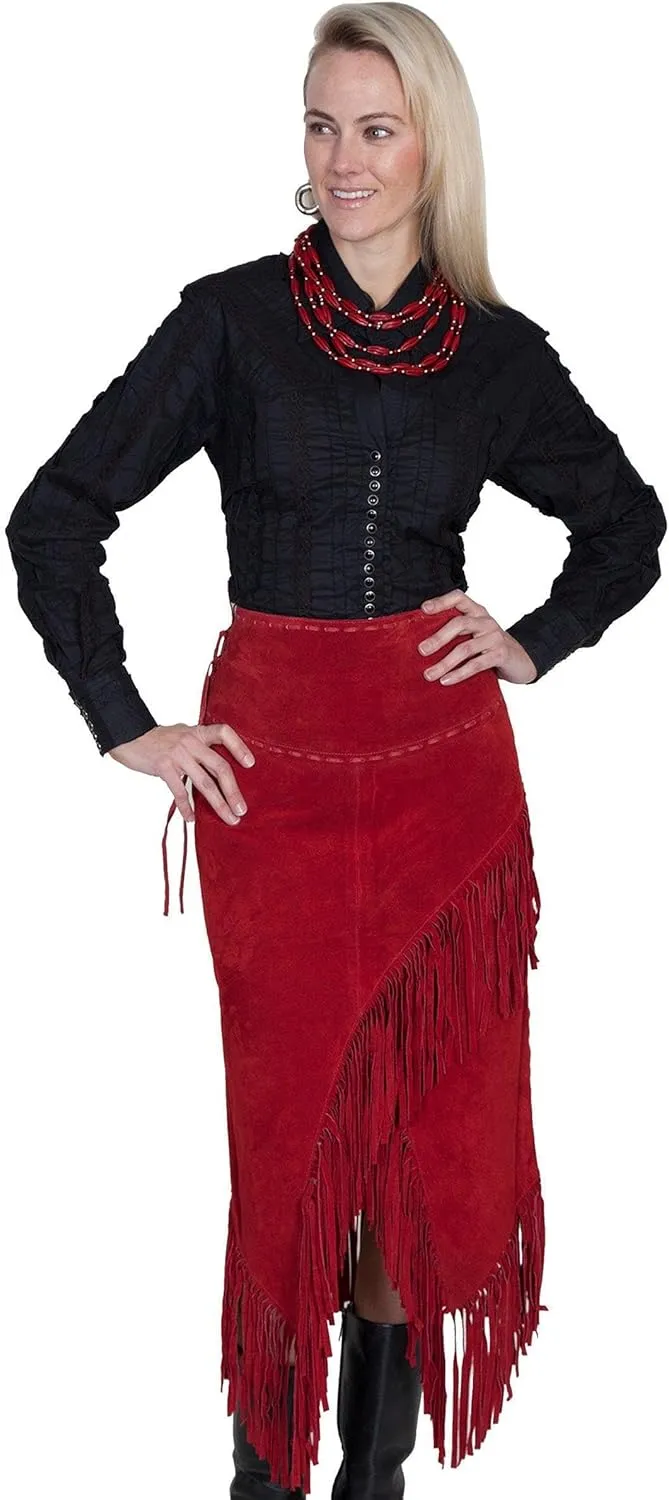 Scully Women's Asymmetrical Fringe Suede Leather Skirt - L659-19