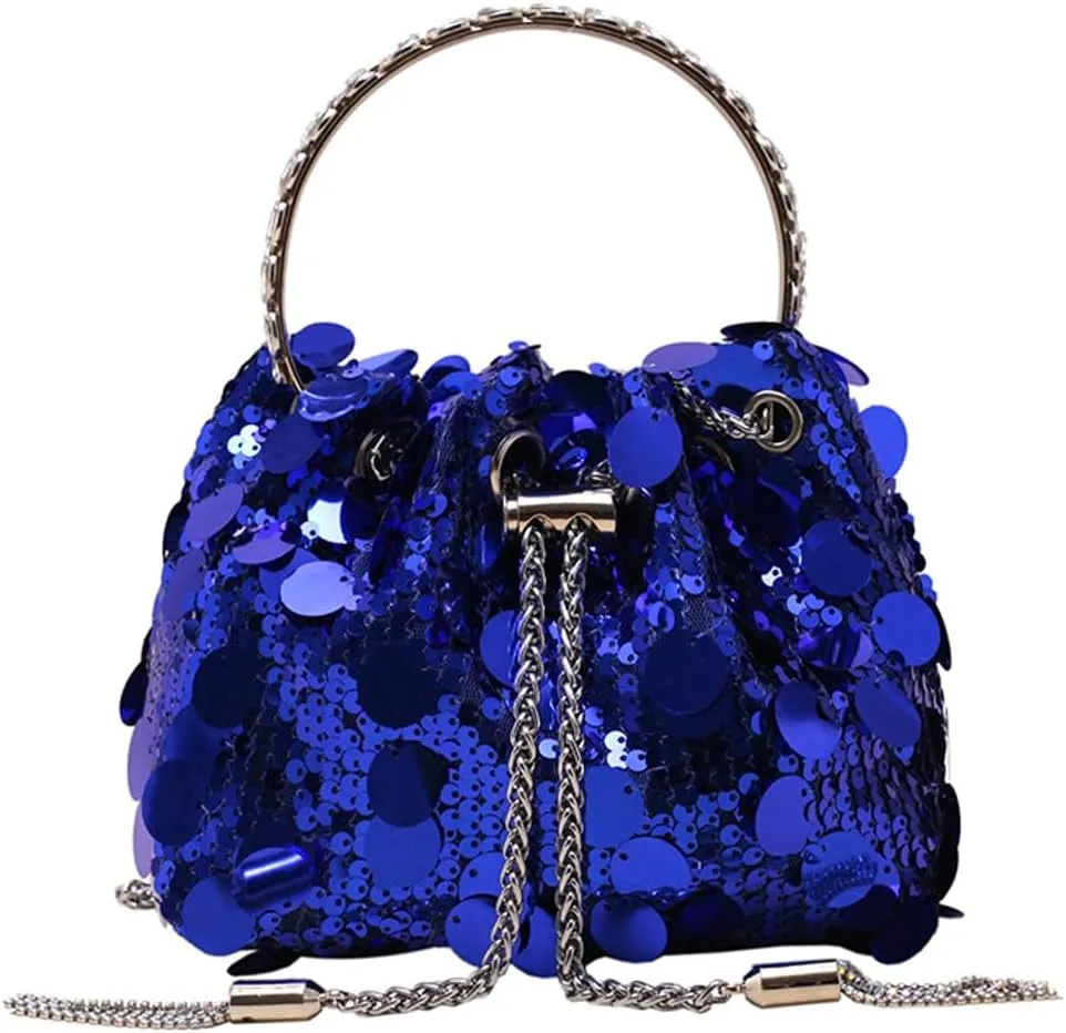 Sequin Bucket Bag for Women Wedding Evening Clutch Purse Glitter Y2K Small Tassel Shoulder Bag Sparkly Party Bags