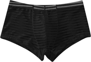 Sexy Stripe Sheer Mesh Lace Boxer Briefs for Men Mid-Waist Underwear Seamless Breathable Boyshort Bulge Pouch Panties Black
