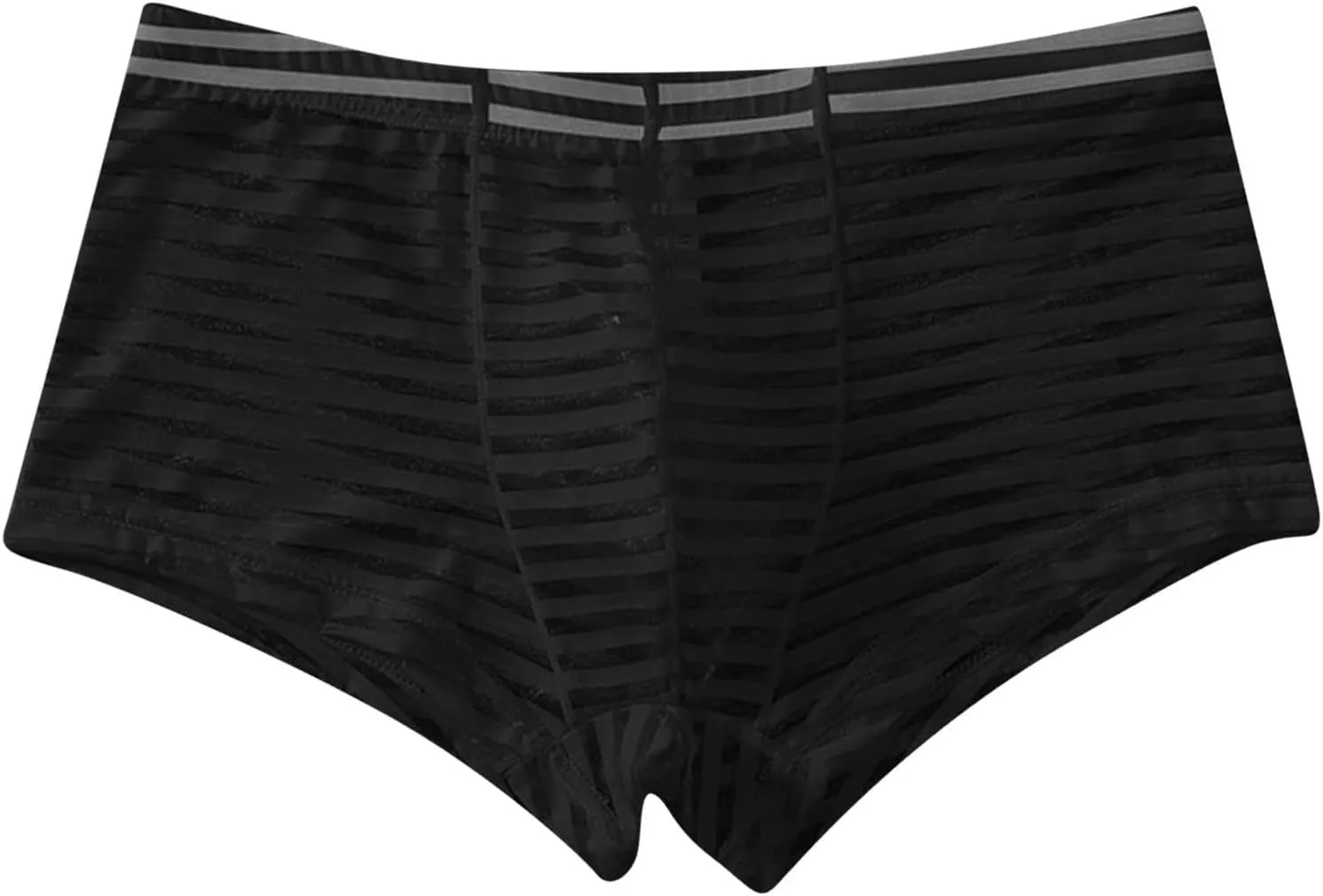 Sexy Stripe Sheer Mesh Lace Boxer Briefs for Men Mid-Waist Underwear Seamless Breathable Boyshort Bulge Pouch Panties Black