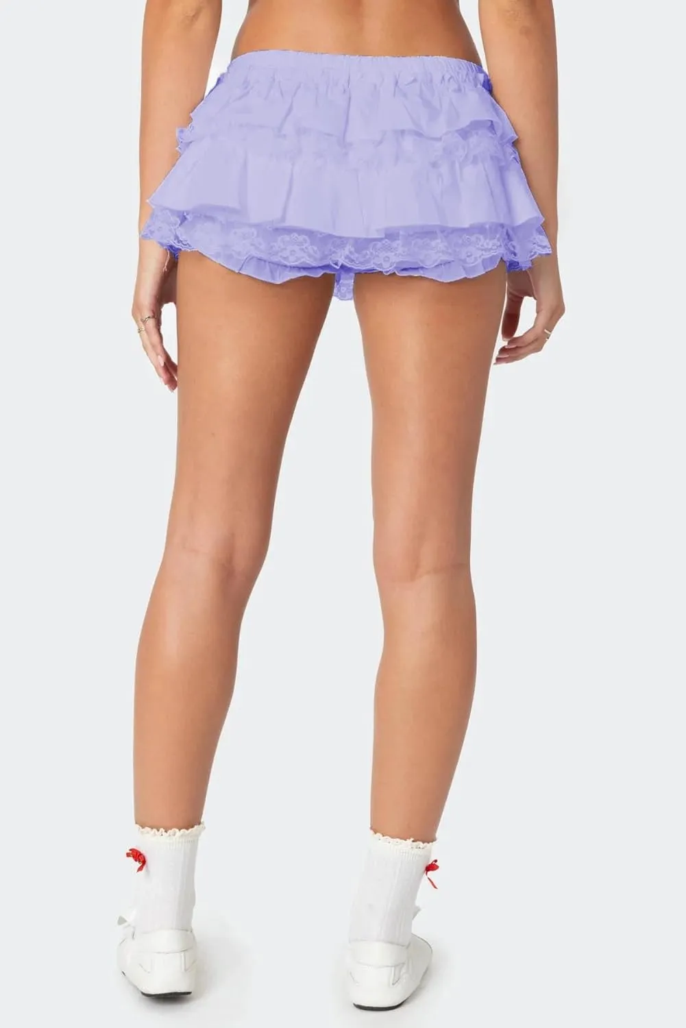 Seyumixi Women Lace Ruffle Bloomer Skirt Frill Tiered Short Skater Skirts Cute Layered Flowy A Line Mini Underskirt