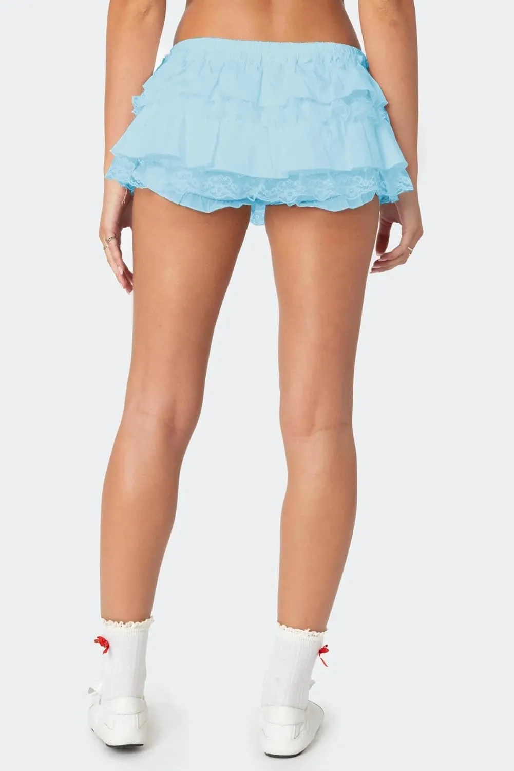 Seyumixi Women Lace Ruffle Bloomer Skirt Frill Tiered Short Skater Skirts Cute Layered Flowy A Line Mini Underskirt
