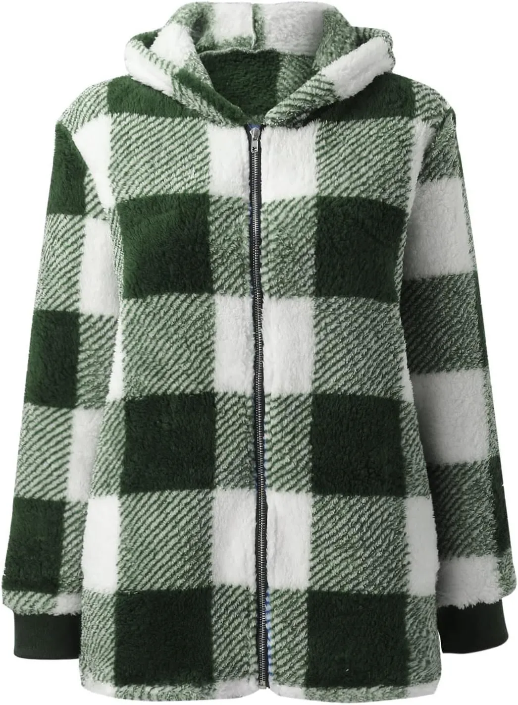 Shackets for Women 2024 Fall Zip Up Fuzzy Flannel Plaid Jacket Plus Size Casual Warm Winter Fleece Long Hoodie
