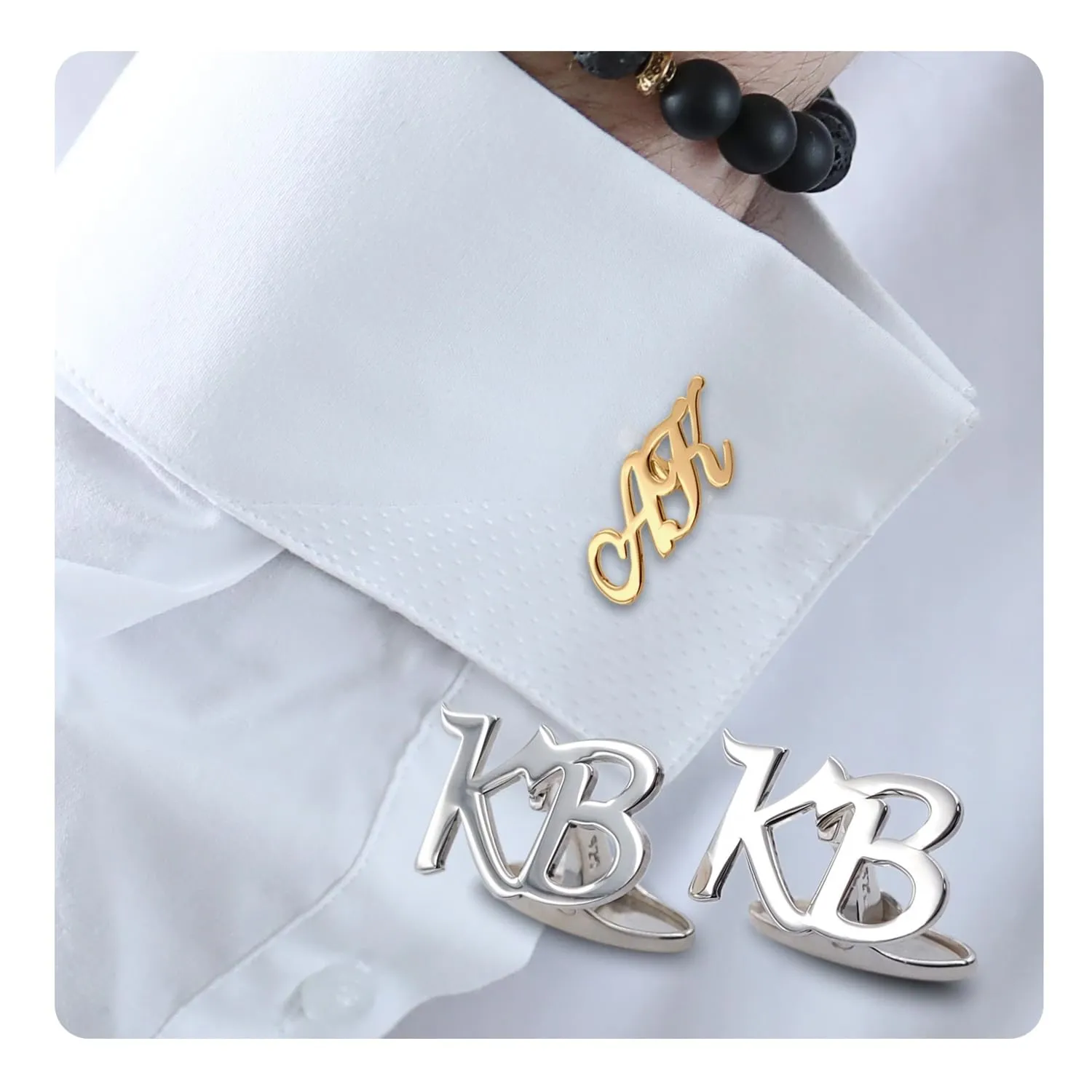 Silver Initial Cufflinks for men - Personalized Name Cufflinks - Monogram Letter Cufflinks - Wedding Cufflinks - A-Z Alphabet cufflinks