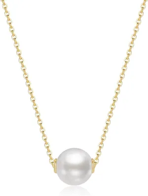 Single Pearl Necklace Pendant, 8mm Simulated Shell Pearl, Silver Necklace, Gold Necklaces for Women, 10X Gold Plated, 15"/18" with 3 Inch Extender, Ideal Gifts for Women, Christmas Gifts