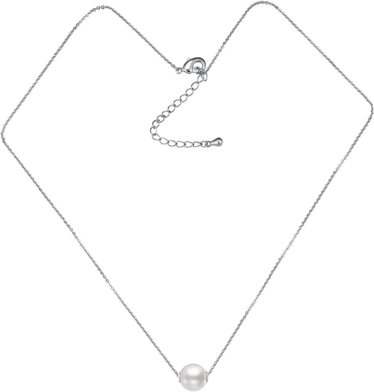 Single Pearl Necklace Pendant, 8mm Simulated Shell Pearl, Silver Necklace, Gold Necklaces for Women, 10X Gold Plated, 15"/18" with 3 Inch Extender, Ideal Gifts for Women, Christmas Gifts