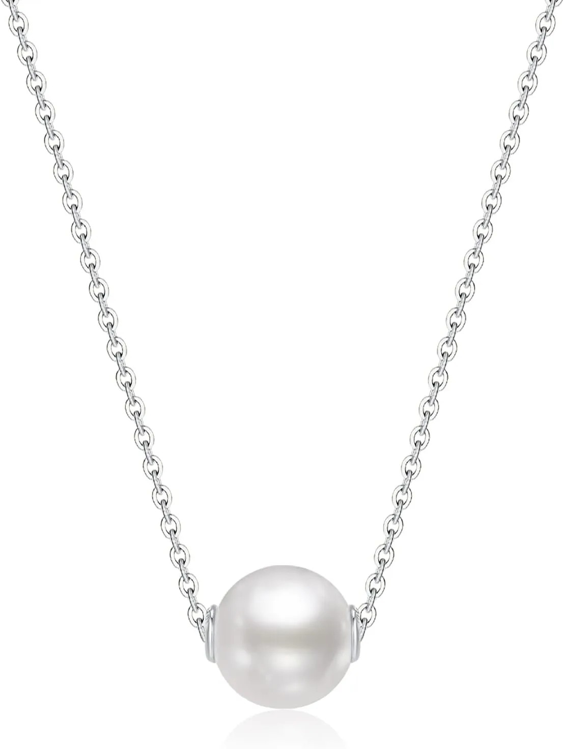 Single Pearl Necklace Pendant, 8mm Simulated Shell Pearl, Silver Necklace, Gold Necklaces for Women, 10X Gold Plated, 15"/18" with 3 Inch Extender, Ideal Gifts for Women, Christmas Gifts