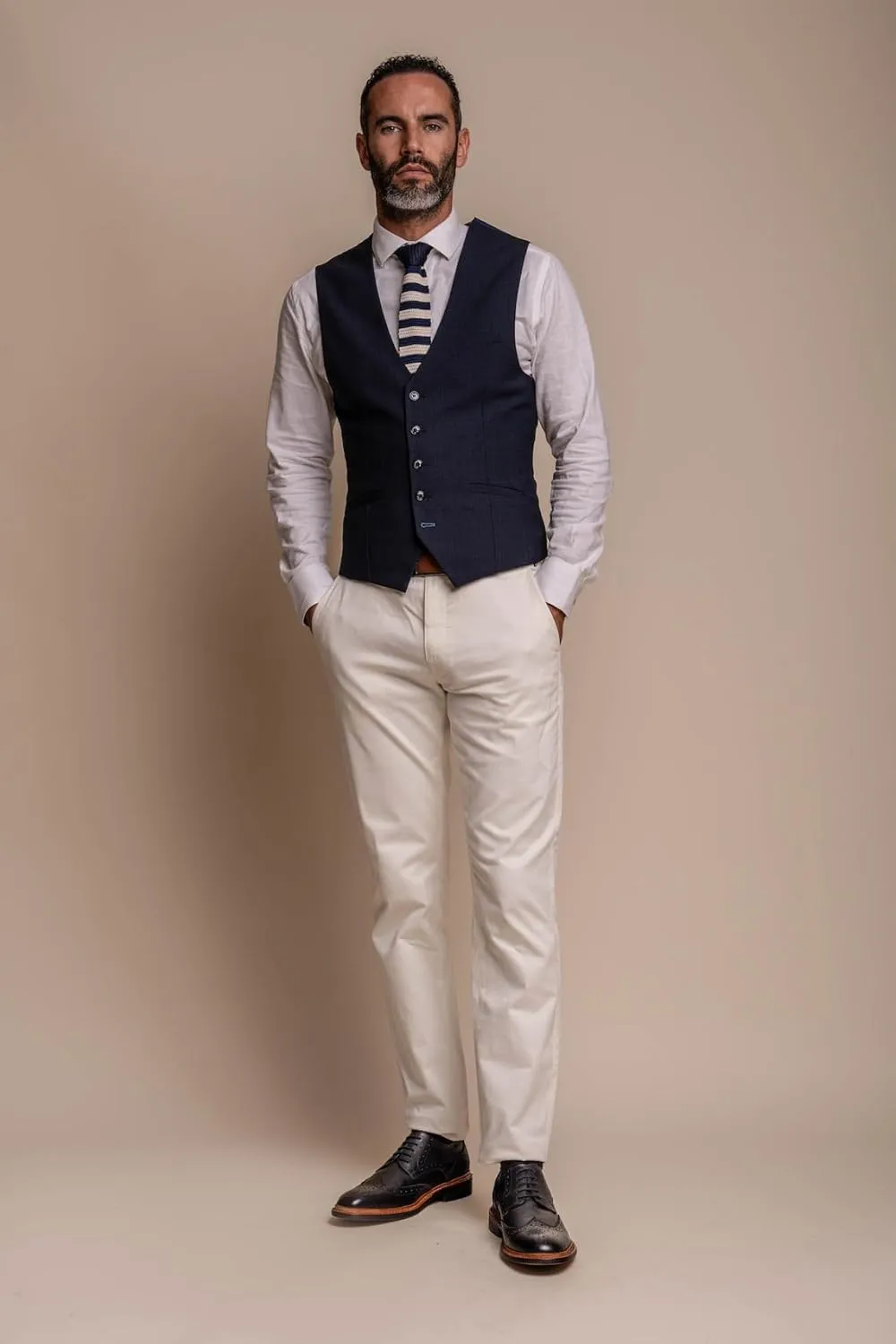 SIRRI Elegant Men's Navy Slim Fit Suit 3-Piece with Beige Ecru Chinos - Versatile Business Attire for Every Occasion