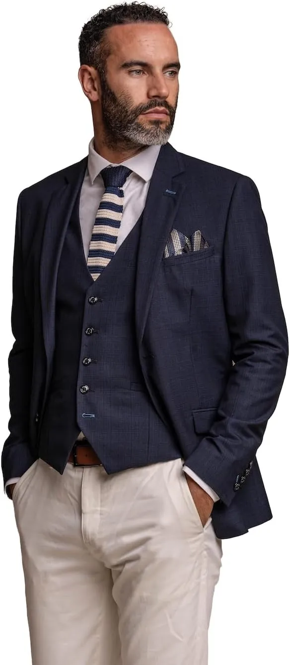 SIRRI Elegant Men's Navy Slim Fit Suit 3-Piece with Beige Ecru Chinos - Versatile Business Attire for Every Occasion