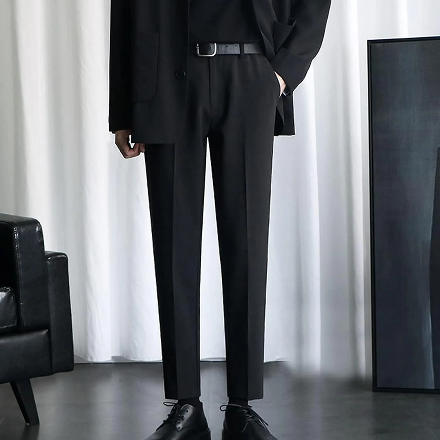 Slim Fit Trousers Men Dress Pants Business Formal Work Bottoms Classic Style Stretch Waist Comfortable Office Wear