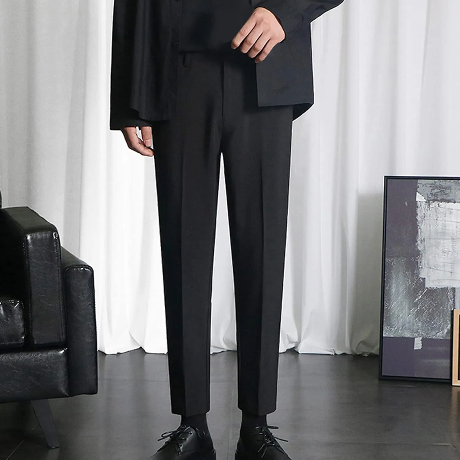 Slim Fit Trousers Men Dress Pants Business Formal Work Bottoms Classic Style Stretch Waist Comfortable Office Wear