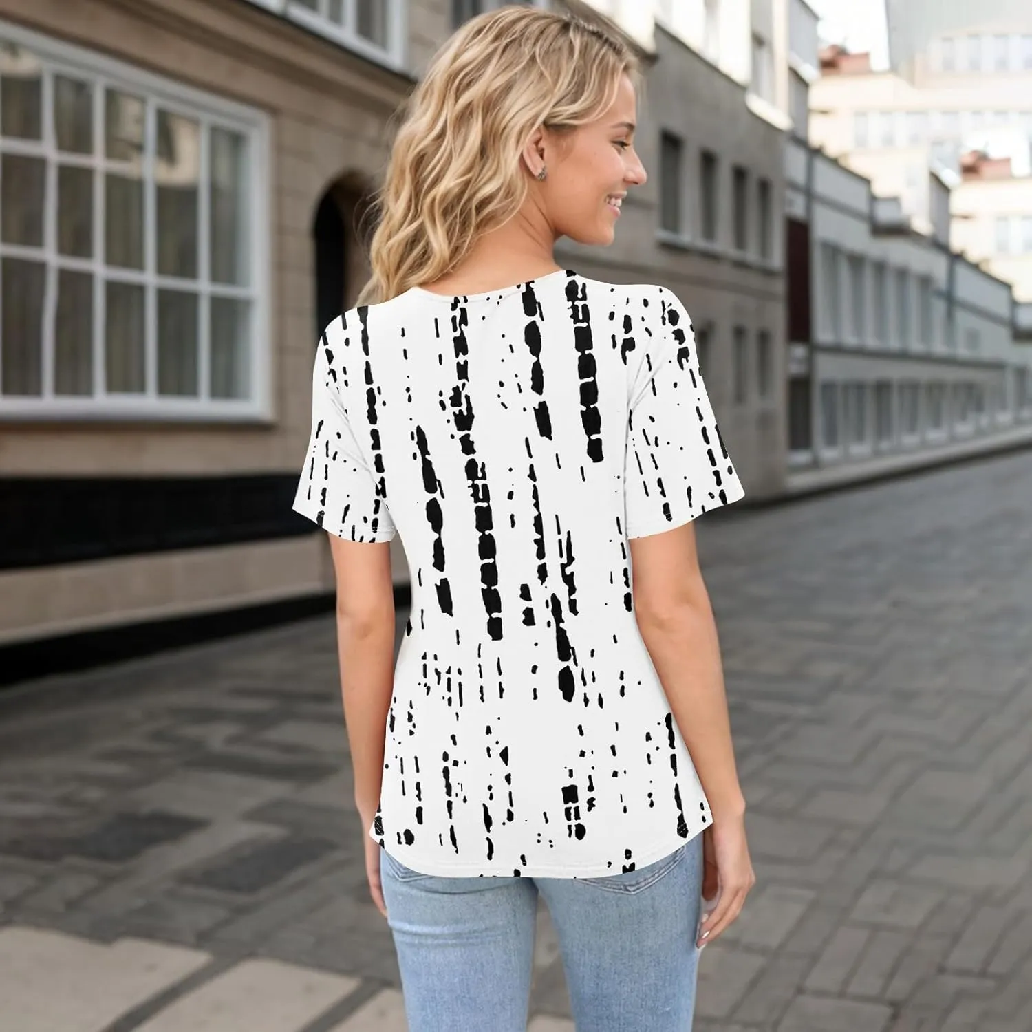 slqdgmryz Short Sleeve Shirts for Women Trendy Asymmetrical Neck Button Cute Summer Tops Casual Vintage Graphic Tees Blouses