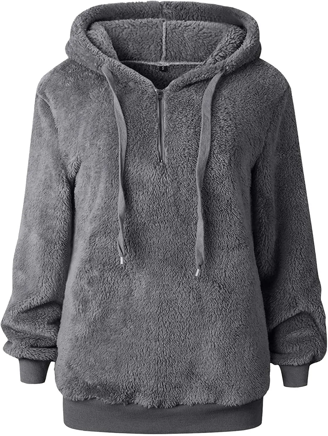 SMIDOW Womens Fuzzy Hoodies Cozy Oversized Hooded Sweatshirt Fleece Pullover Winter Warm Wool Zipper Pockets Coat Outwear