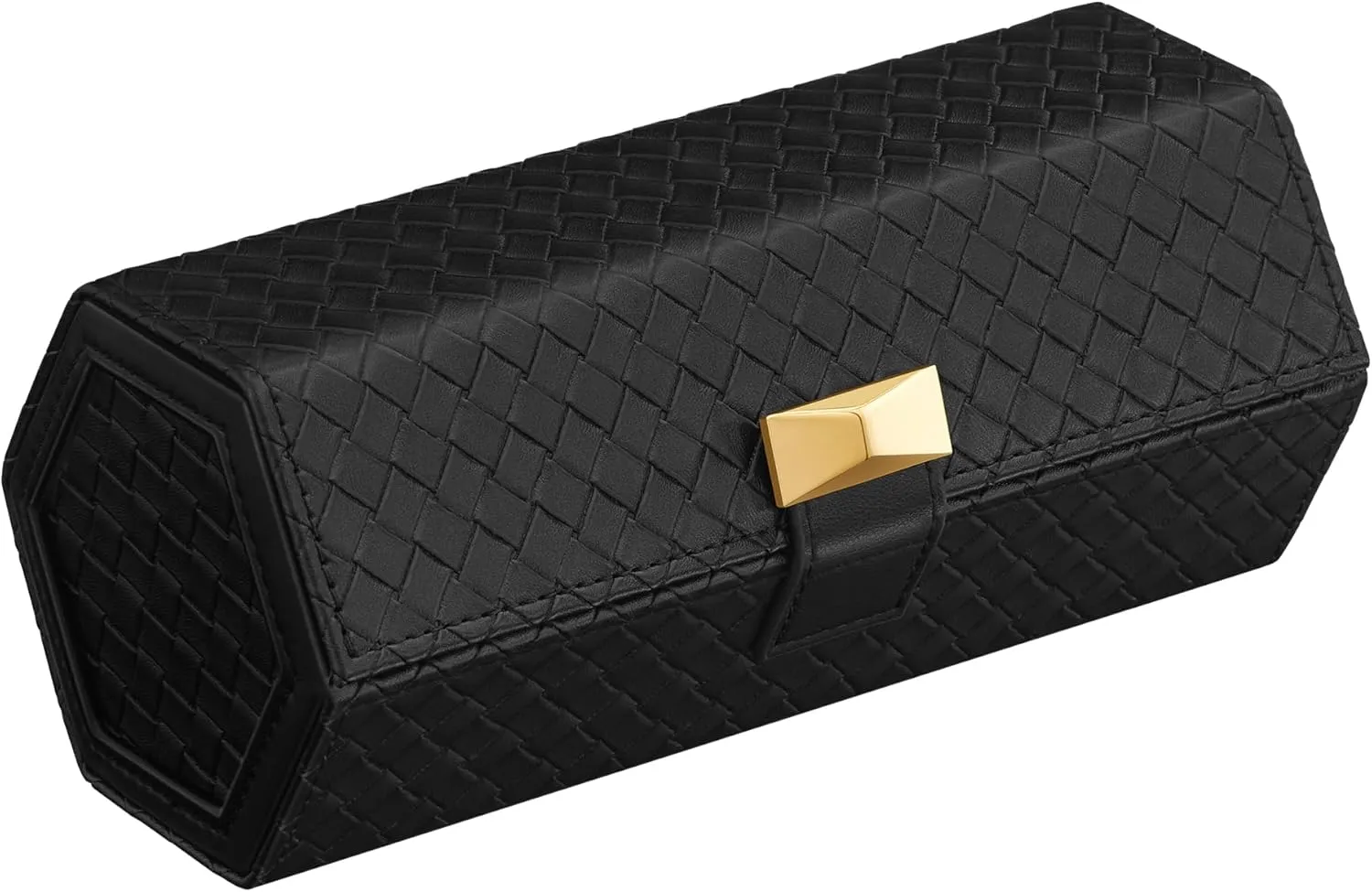 SONGMICS RONNE Collection - 3 Watch Travel Case, Hexagon Watch Roll, Woven Embossed PU Leather, Watch Organizer with Hidden Storage, 3.9 x 8.3 x 3.4 Inches, Gift Idea, Ink Black UJWB027B01