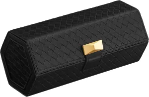 SONGMICS RONNE Collection - 3 Watch Travel Case, Hexagon Watch Roll, Woven Embossed PU Leather, Watch Organizer with Hidden Storage, 3.9 x 8.3 x 3.4 Inches, Gift Idea, Ink Black UJWB027B01