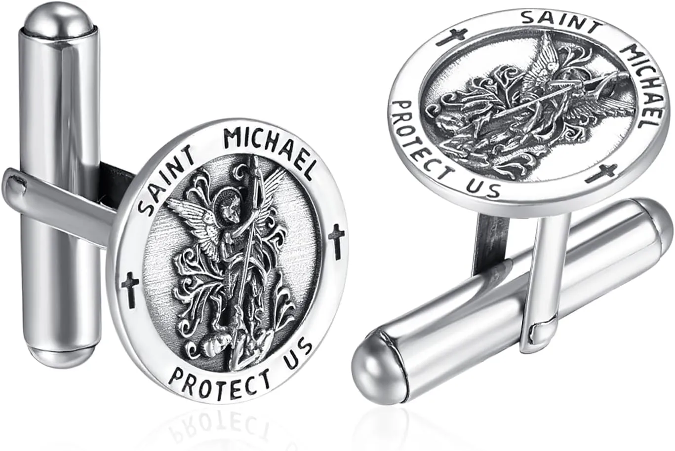 St Michael Cufflinks for Men 925 Sterling Silver Cufflink Christian Catholic Cuff Links Jewelry Gifts