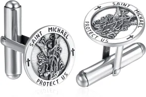 St Michael Cufflinks for Men 925 Sterling Silver Cufflink Christian Catholic Cuff Links Jewelry Gifts