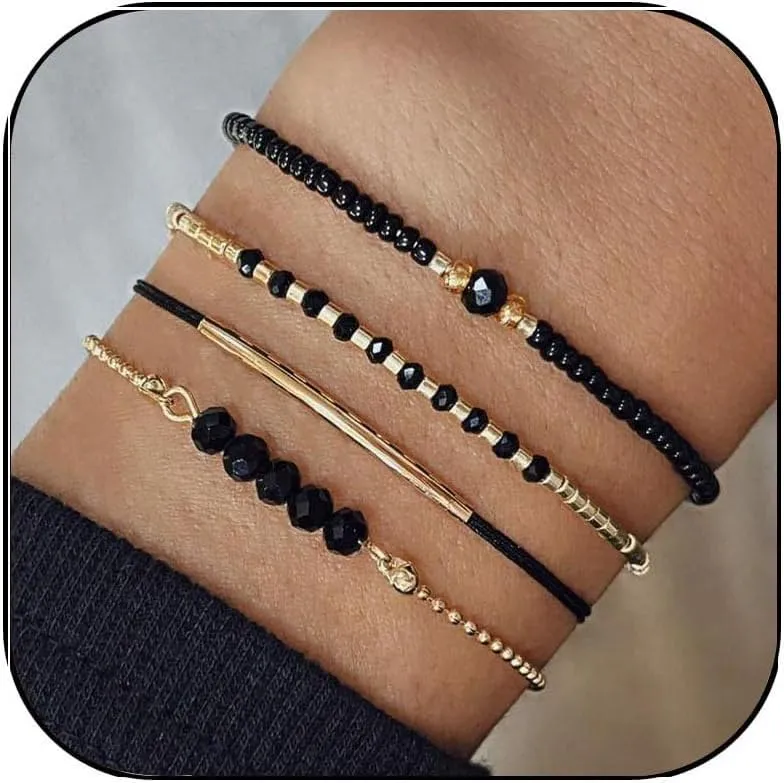 Stackable Beaded Bracelets for Women Crystal Bead Stretch Bracelets Set Bohemian Seed Beads Bracelets Stack Trendy Jewelry Gifts for Women
