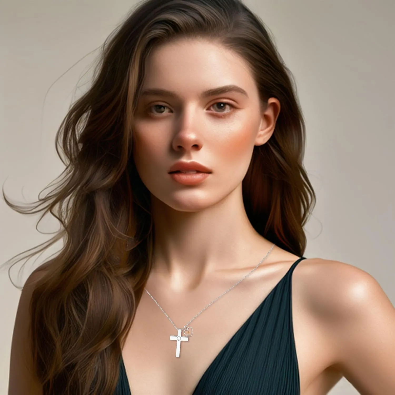 Stainless Steel Cross Necklace Faith Religious Pendant Hearth Pendant with Real Mustard Seed Necklaces for Men and Women