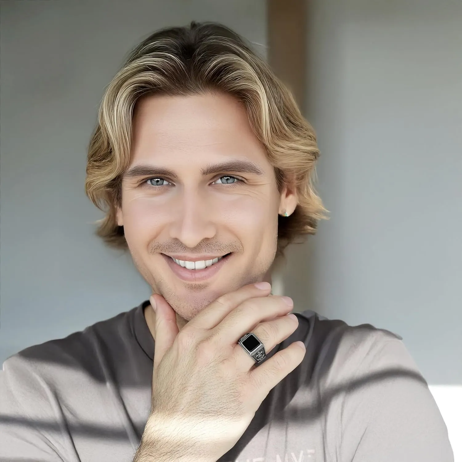 Stainless Steel Ring for Men with Black Agate Stone - Timeless Style in Design