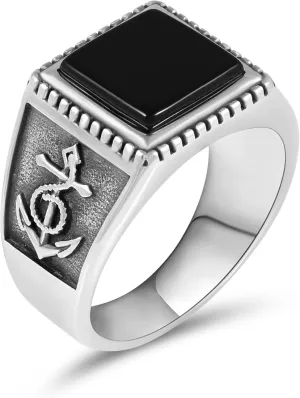 Stainless Steel Ring for Men with Black Agate Stone - Timeless Style in Design