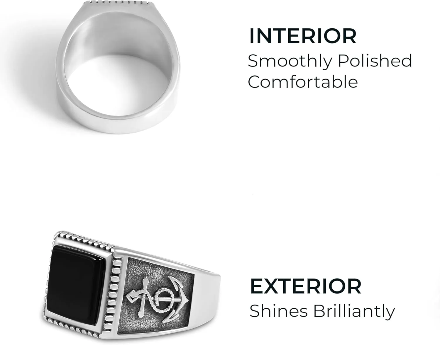 Stainless Steel Ring for Men with Black Agate Stone - Timeless Style in Design