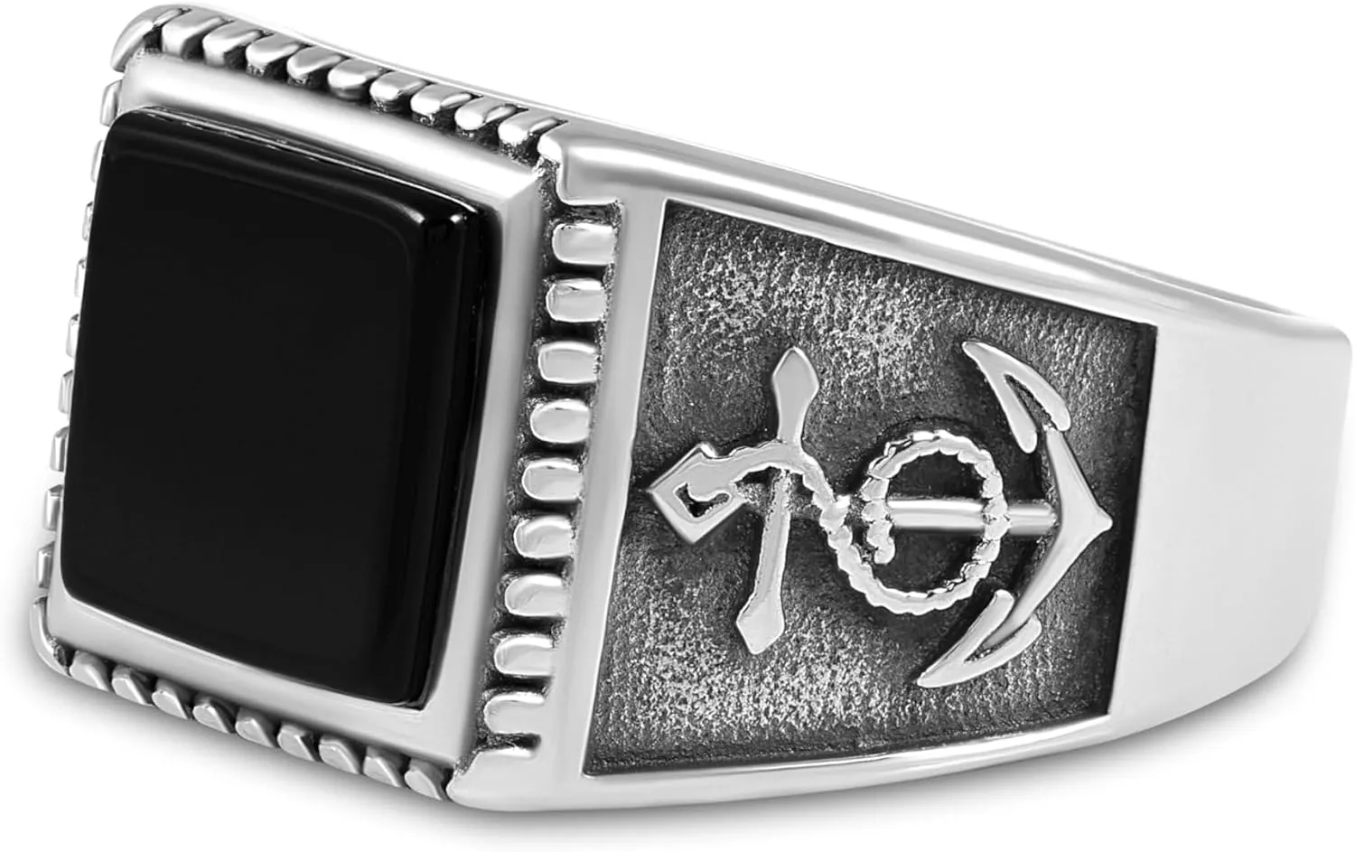 Stainless Steel Ring for Men with Black Agate Stone - Timeless Style in Design