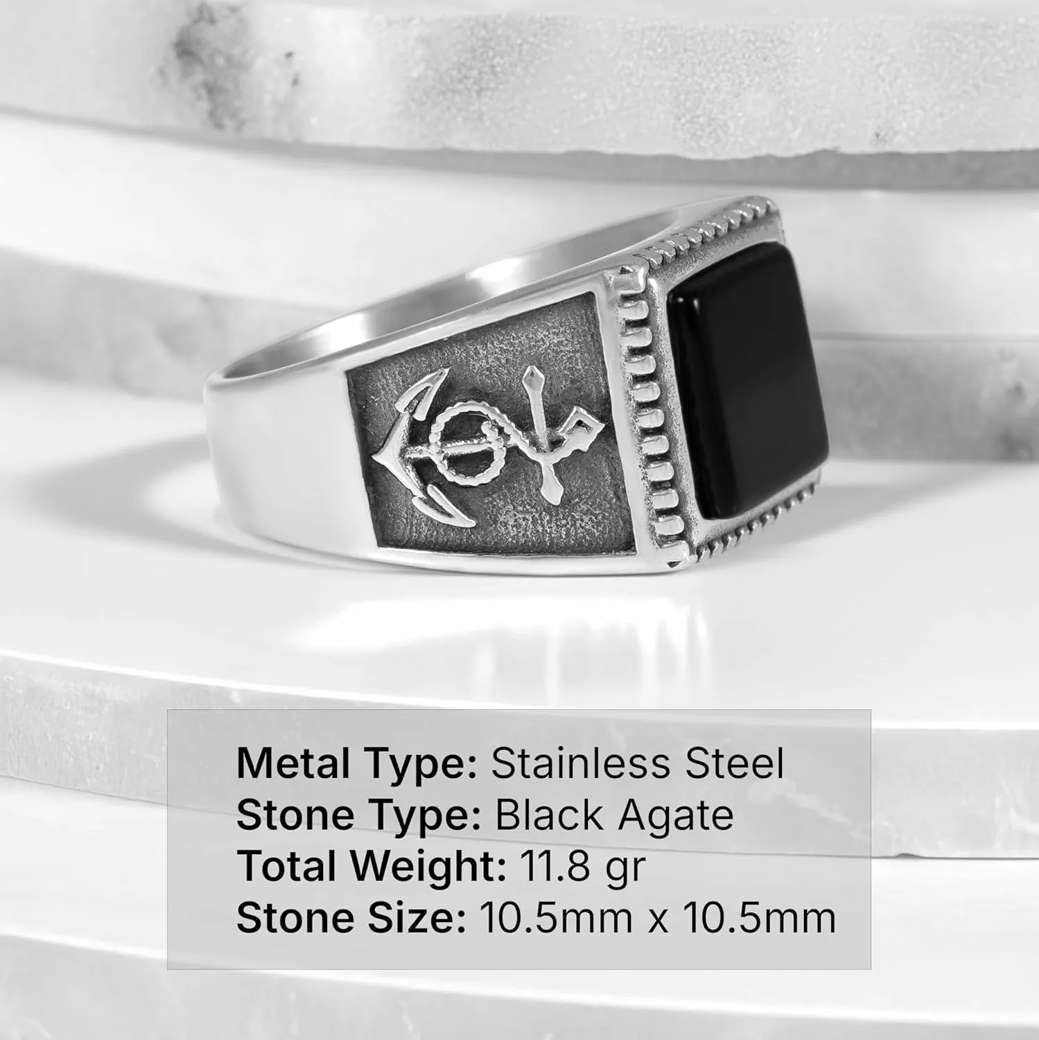 Stainless Steel Ring for Men with Black Agate Stone - Timeless Style in Design