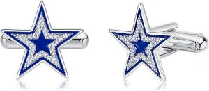 Star Cufflink 925 Sterling Silver Blue Five Star Cufflinks for Men Classic Wedding Engagement Cuff Links for Men