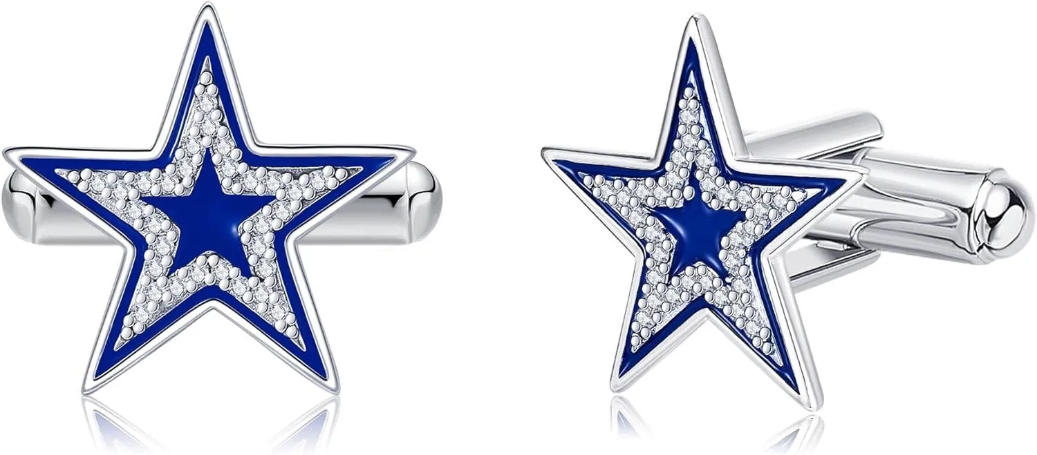 Star Cufflink 925 Sterling Silver Blue Five Star Cufflinks for Men Classic Wedding Engagement Cuff Links for Men