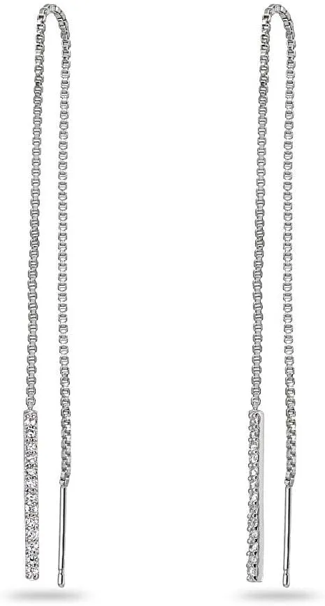 Sterling Silver Long Dangle Chain Drop Threader Earrings, Choose a Style & Metal