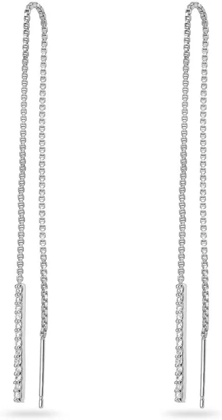 Sterling Silver Long Dangle Chain Drop Threader Earrings, Choose a Style & Metal