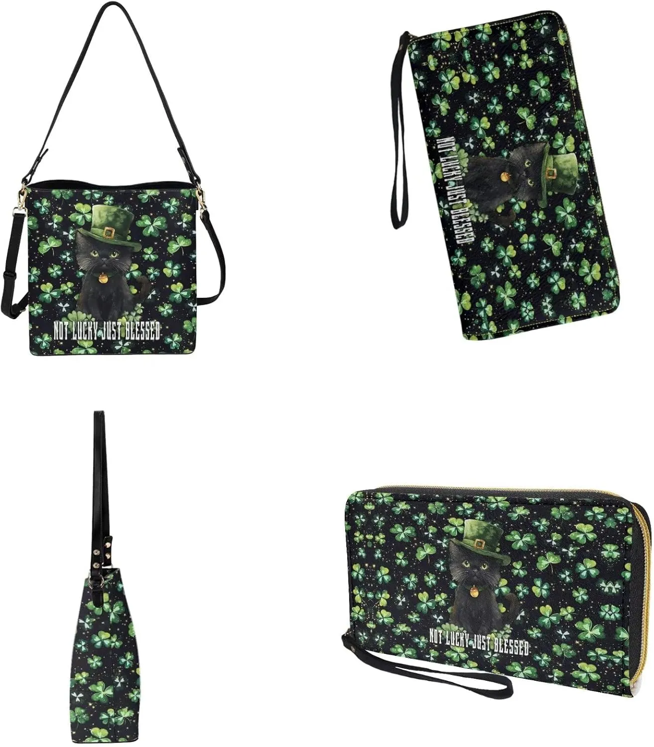 St.Patrick's Day Purse and Wallet for Women, Leather Crossbody Bucket Tote Bag with Wristlet Wallet