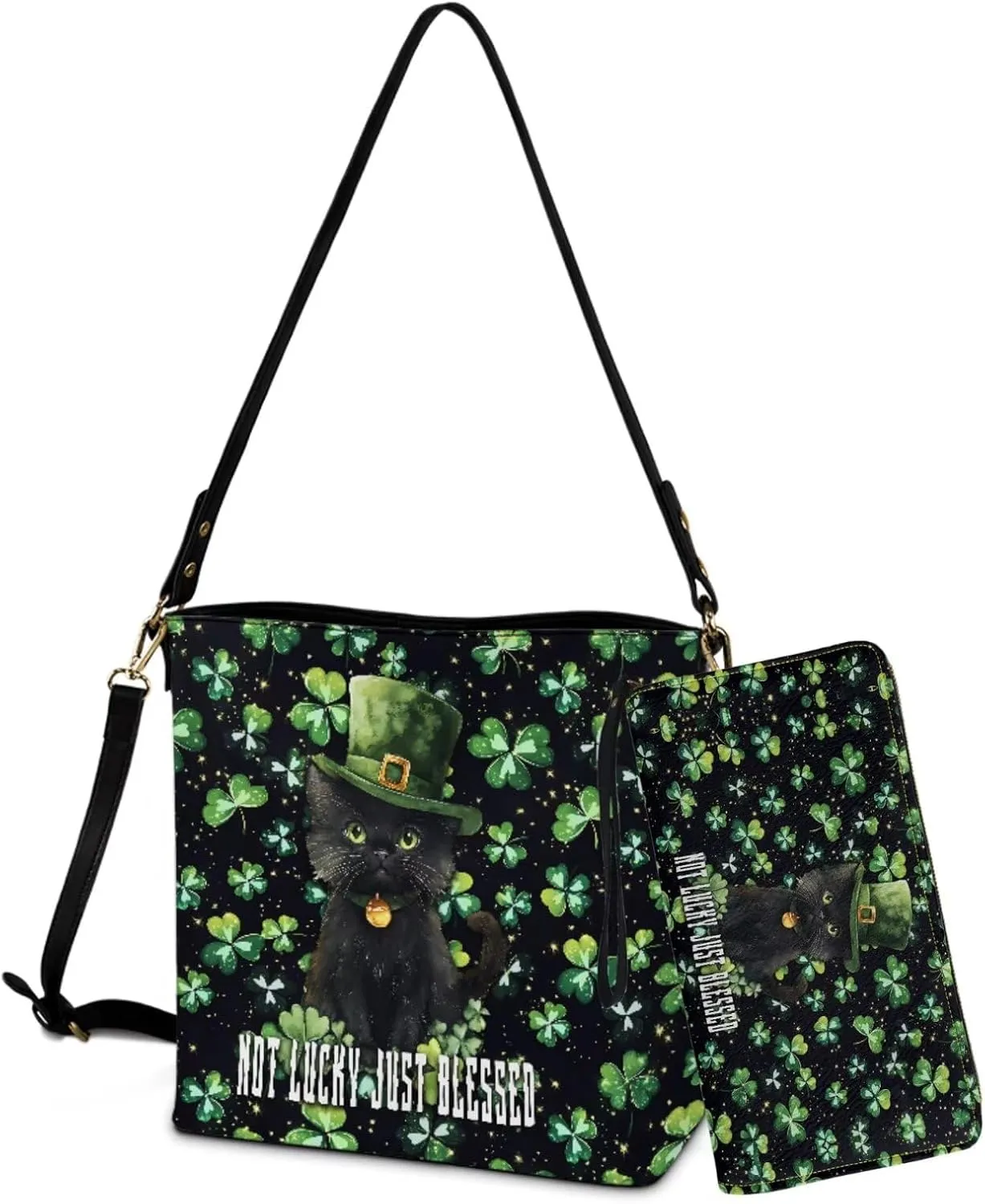 St.Patrick's Day Purse and Wallet for Women, Leather Crossbody Bucket Tote Bag with Wristlet Wallet