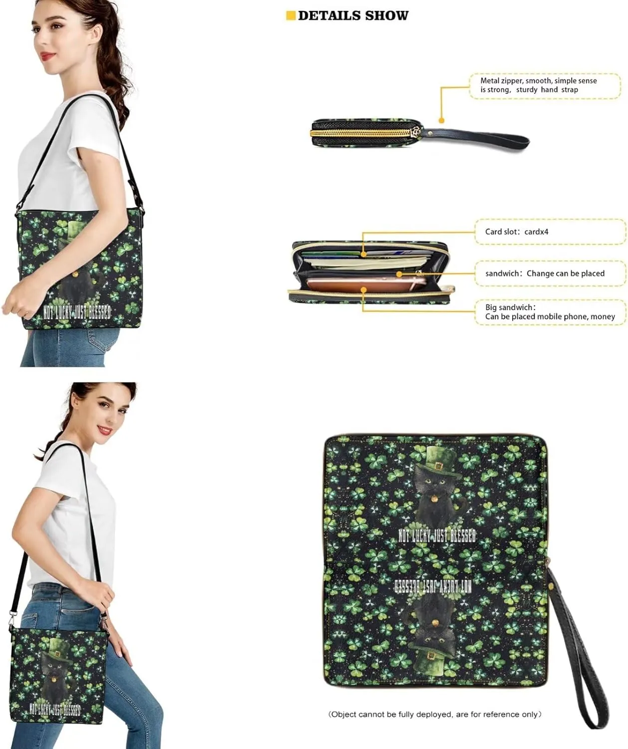 St.Patrick's Day Purse and Wallet for Women, Leather Crossbody Bucket Tote Bag with Wristlet Wallet