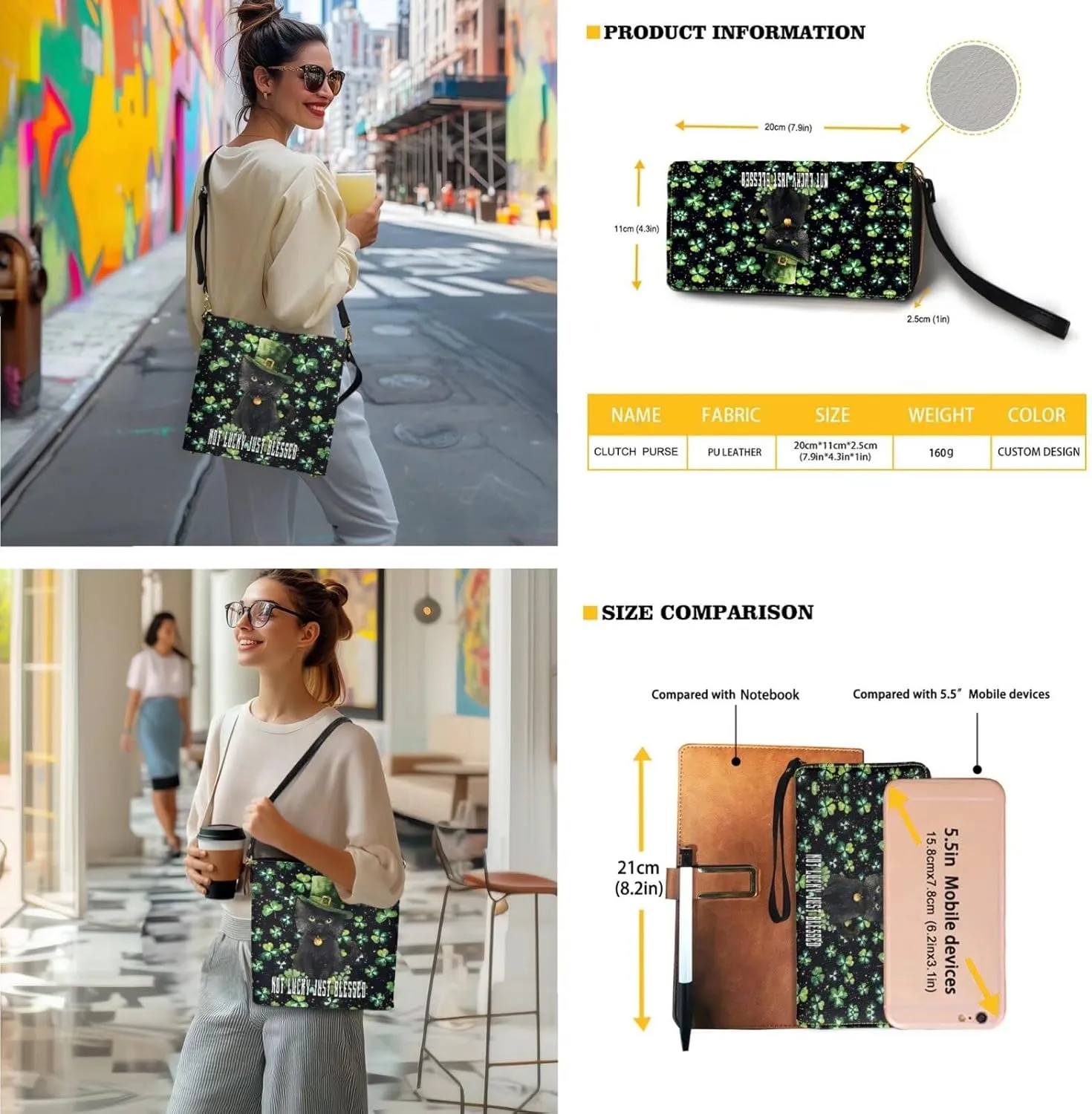 St.Patrick's Day Purse and Wallet for Women, Leather Crossbody Bucket Tote Bag with Wristlet Wallet