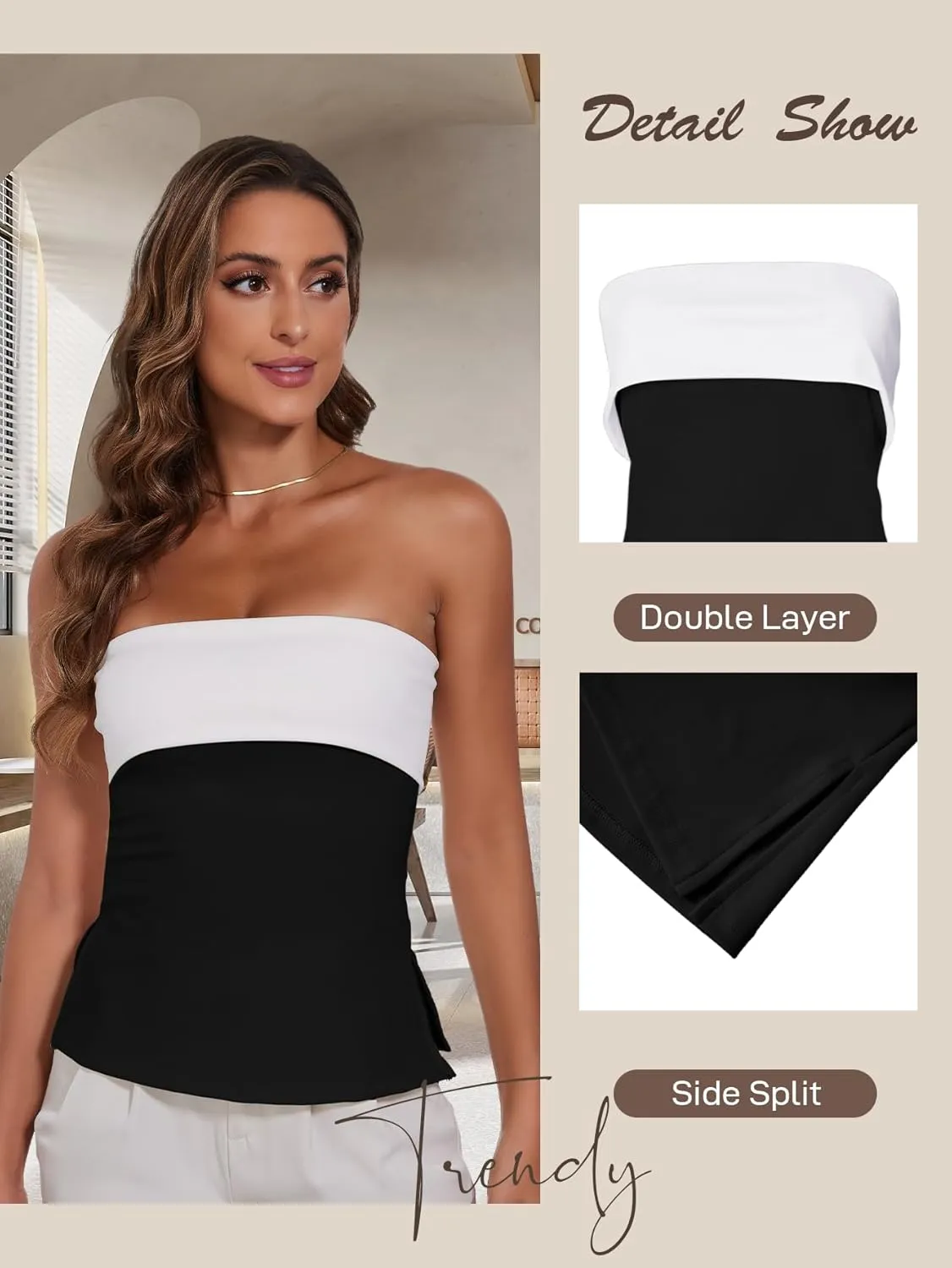 Strapless Tube Tops for Women Backless Going Out Bandeau Top Sexy Trendy Off Shoulder Side Split Summer Bustier Tops