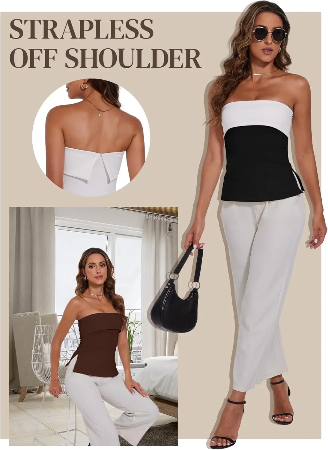 Strapless Tube Tops for Women Backless Going Out Bandeau Top Sexy Trendy Off Shoulder Side Split Summer Bustier Tops