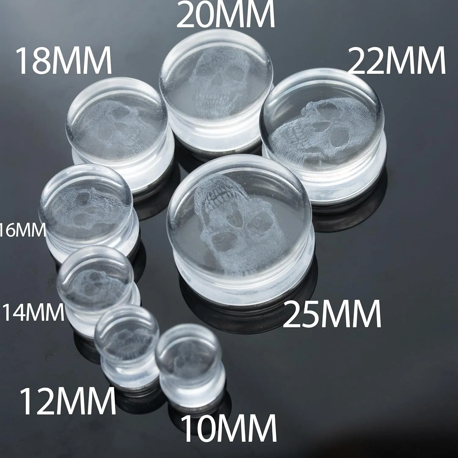 Stylish Glass Skull Saddle Plugs - Ear Gauges Expander Tunnels Stretched Ears(Sold in Pairs)
