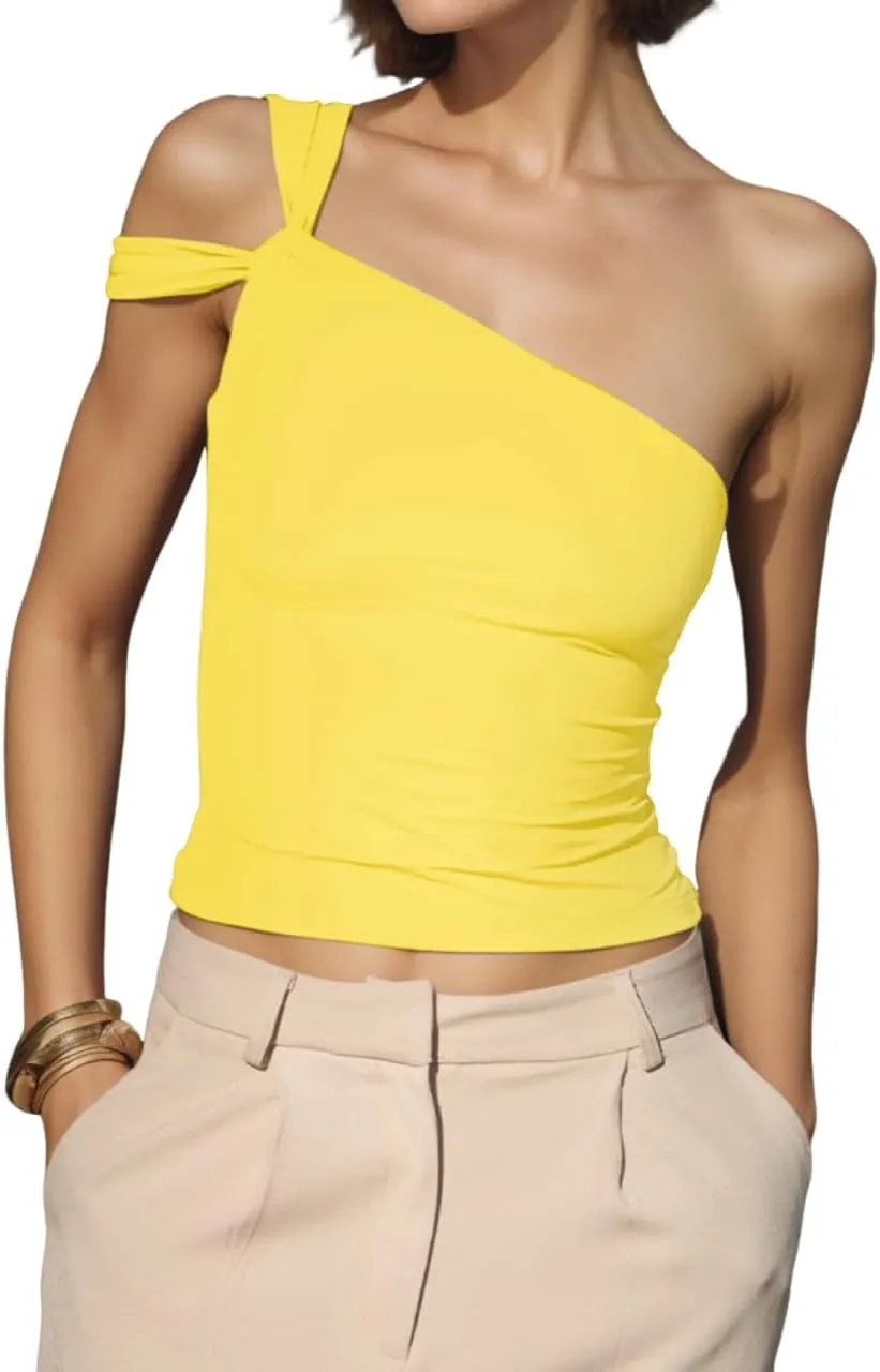 Summer One Shoulder Top for Women Going Out Asymmetric Y2k Strapless Tube Top Party Trendy Sleeveless Tops