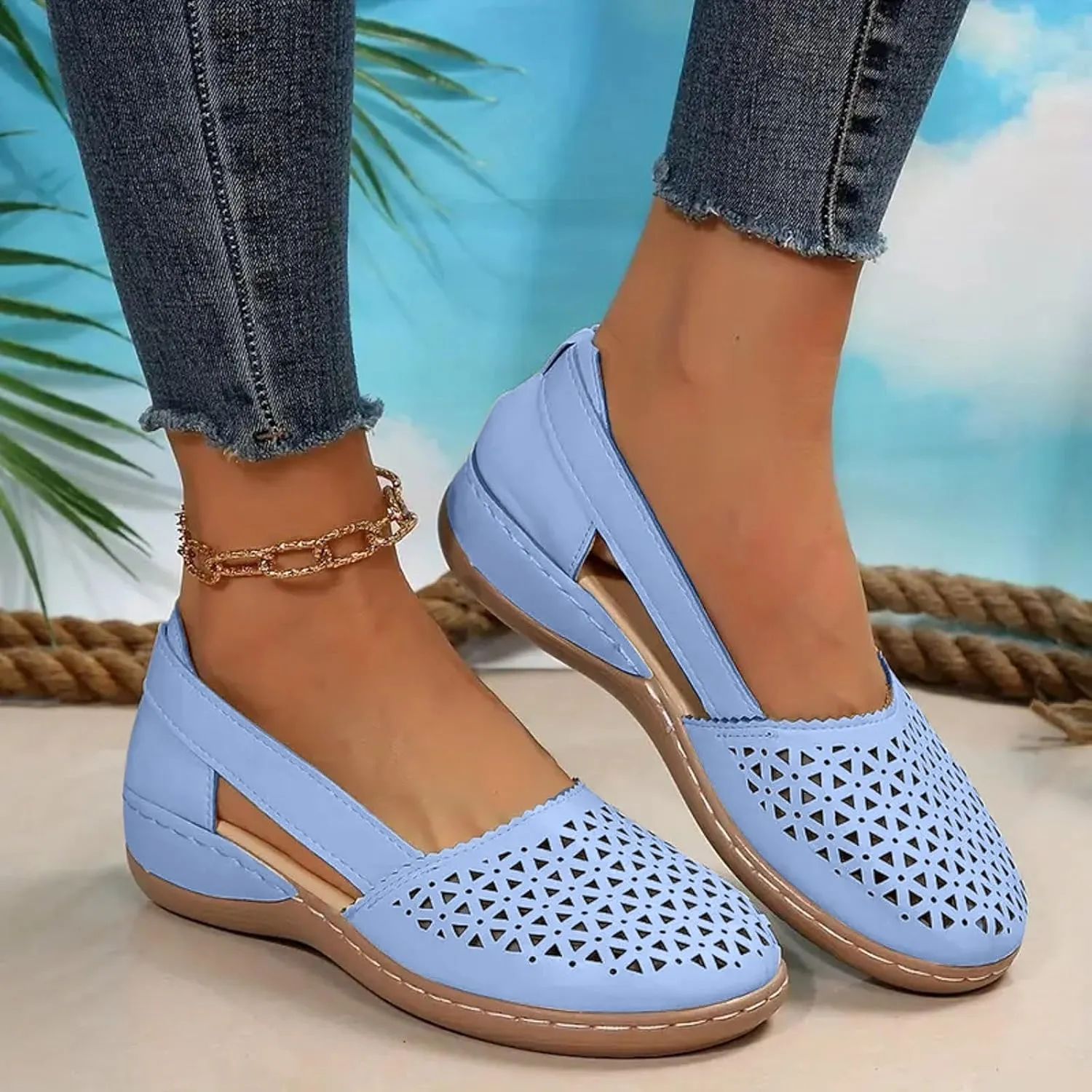 Summer Sandals for Women 2025 New Women's Orthopedic Fisherman Sandal Black Mesh Wedge Slip-Ons with Arch Support Comfortable Outdoor Walking Beach Shoes